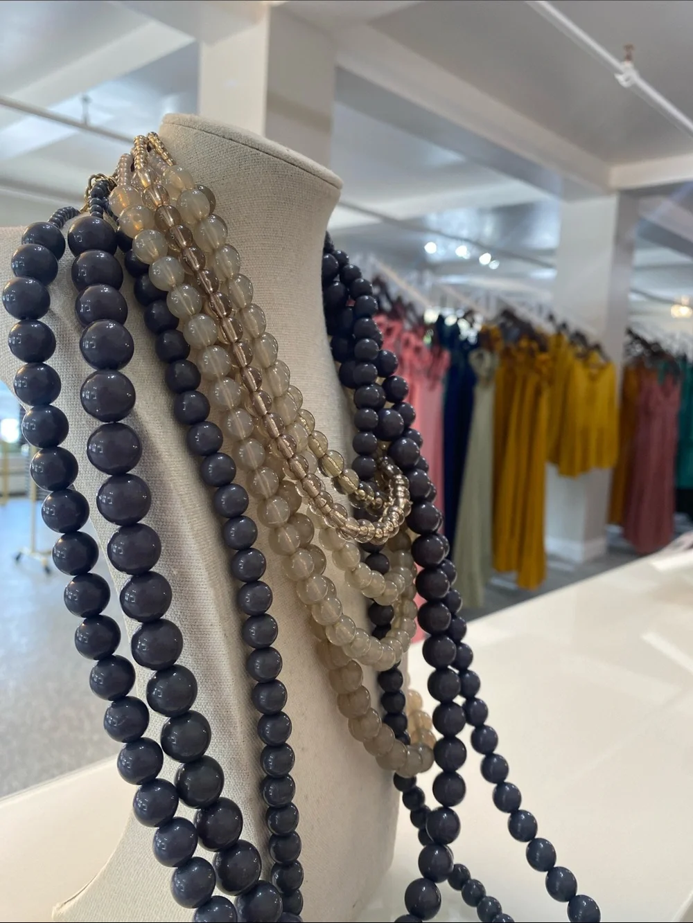 Multi-Strand Gray and Taupe Beaded Necklace - Women Jewelry